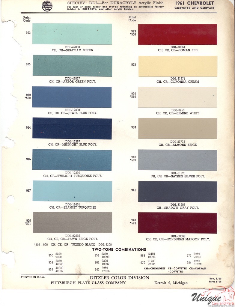1961 Chev Paint Charts PPG 1